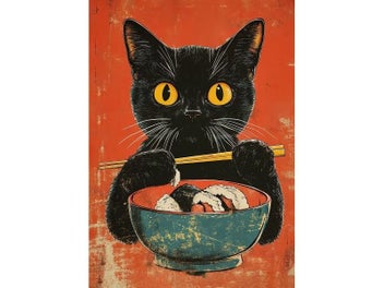 Listing 1 of 10 for Japanese Cat Noodles Canvas Poster For Living Room Decor