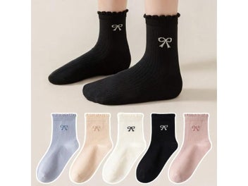 Listing 3 of 9 for 3 Pairs Girls Mid Calf Socks With Lace Bow For Daily