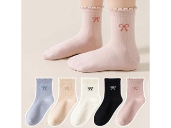 Listing 4 of 9 for 3 Pairs Girls Mid Calf Socks With Lace Bow For Daily