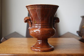 Listing 3 of 12 for Titian Pottery Mahogany Glazed Vase: Great Glaze but a Chip to Base
