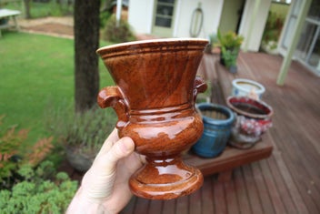 Listing 10 of 12 for Titian Pottery Mahogany Glazed Vase: Great Glaze but a Chip to Base
