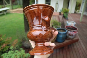 Listing 12 of 12 for Titian Pottery Mahogany Glazed Vase: Great Glaze but a Chip to Base