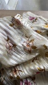 Listing 2 of 5 for Vintage Cream Striped Floral Silk 4m