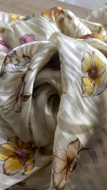 Listing 4 of 5 for Vintage Cream Striped Floral Silk 4m