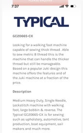 Listing 7 of 8 for Typical walking foot commercial sewing machine