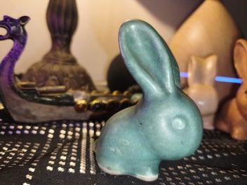 Listing 1 of 4 for VINTAGE SNUB NOSED BUNNY IN GREEN