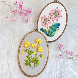 Listing 3 of 12 for Stamped Embroidery Kit For Beginners, Flower Pattern 3D Ribbon Embroidery Kit