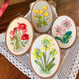Listing 7 of 12 for Stamped Embroidery Kit For Beginners, Flower Pattern 3D Ribbon Embroidery Kit
