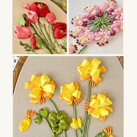 Listing 8 of 12 for Stamped Embroidery Kit For Beginners, Flower Pattern 3D Ribbon Embroidery Kit