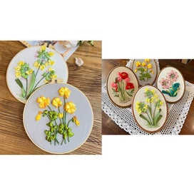 Listing 10 of 12 for Stamped Embroidery Kit For Beginners, Flower Pattern 3D Ribbon Embroidery Kit
