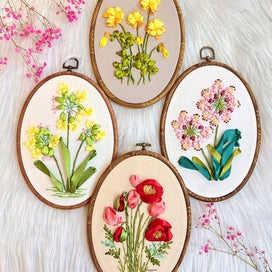 Listing 11 of 12 for Stamped Embroidery Kit For Beginners, Flower Pattern 3D Ribbon Embroidery Kit