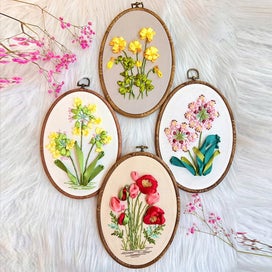 Listing 12 of 12 for Stamped Embroidery Kit For Beginners, Flower Pattern 3D Ribbon Embroidery Kit