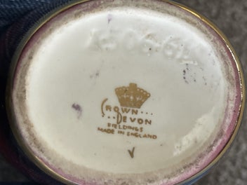 Listing 3 of 3 for RARE Pair Crown Devon "Rouge Royale" Art Deco Vases - MINT