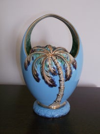 Listing 2 of 14 for Beswick Large Rare Sky Blue Palm Tree basket vase