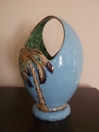 Listing 3 of 14 for Beswick Large Rare Sky Blue Palm Tree basket vase