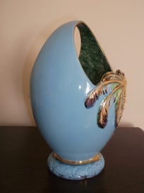 Listing 4 of 14 for Beswick Large Rare Sky Blue Palm Tree basket vase