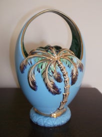 Listing 5 of 14 for Beswick Large Rare Sky Blue Palm Tree basket vase