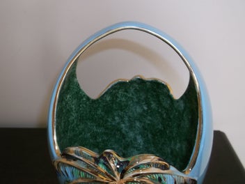 Listing 7 of 14 for Beswick Large Rare Sky Blue Palm Tree basket vase