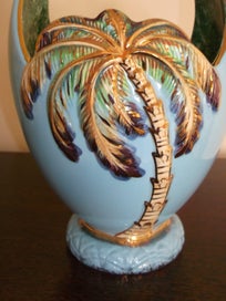 Listing 8 of 14 for Beswick Large Rare Sky Blue Palm Tree basket vase