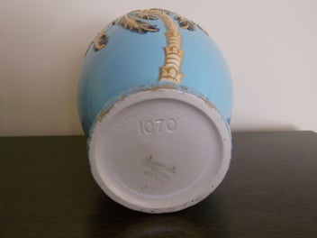 Listing 12 of 14 for Beswick Large Rare Sky Blue Palm Tree basket vase