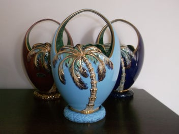 Listing 14 of 14 for Beswick Large Rare Sky Blue Palm Tree basket vase