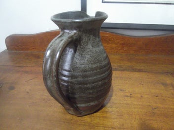 Listing 4 of 5 for VINTAGE RIBBED POTTERY JUG - INTERESTING STAMP -N.Z.??