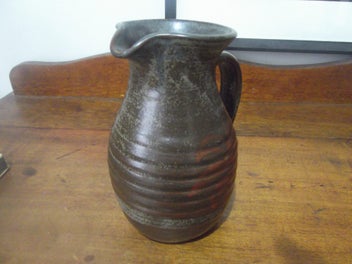 Listing 5 of 5 for VINTAGE RIBBED POTTERY JUG - INTERESTING STAMP -N.Z.??
