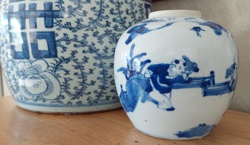 Listing 5 of 8 for VERY OLD BLUE & WHITE HAND-PAINTED PORCELAIN GINGER JAR