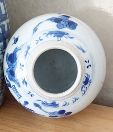 Listing 8 of 8 for VERY OLD BLUE & WHITE HAND-PAINTED PORCELAIN GINGER JAR