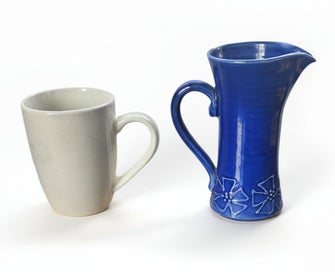 Listing 2 of 2 for Vintage Kay Gray Pottery NZ – Cobalt Blue Floral Pitcher – Studio Stoneware