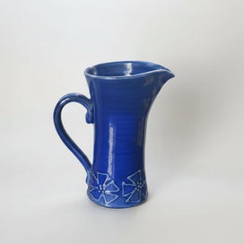 Listing 1 of 2 for Vintage Kay Gray Pottery NZ – Cobalt Blue Floral Pitcher – Studio Stoneware
