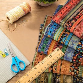 Listing 7 of 9 for 5 Pcs Cotton Craft Fabric Bundle Squares, Colored Printing Fabrics Ethnic Sty