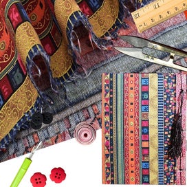 Listing 5 of 9 for 5 Pcs Cotton Craft Fabric Bundle Squares, Colored Printing Fabrics Ethnic Sty
