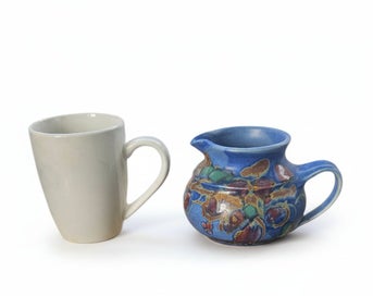 Listing 2 of 3 for Sue Hardie Mount Yule Pottery Blue Floral Jug signed