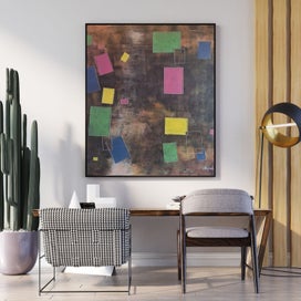 Listing 4 of 8 for ORIGINAL ACRYLIC MIXED MEDIA ABSTRACT PAINTING - Little Boxes - 30" x 30"