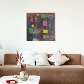 Listing 6 of 8 for ORIGINAL ACRYLIC MIXED MEDIA ABSTRACT PAINTING - Little Boxes - 30" x 30"