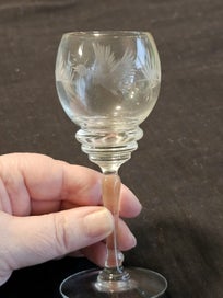 Listing 3 of 10 for 3 Vintage Bohemian Czech Etched Cordial Glasses bird/floral Pattern