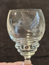 Listing 5 of 10 for 3 Vintage Bohemian Czech Etched Cordial Glasses bird/floral Pattern