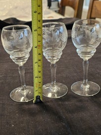 Listing 7 of 10 for 3 Vintage Bohemian Czech Etched Cordial Glasses bird/floral Pattern