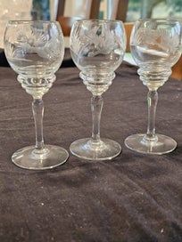 Listing 9 of 10 for 3 Vintage Bohemian Czech Etched Cordial Glasses bird/floral Pattern