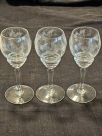 Listing 2 of 10 for 3 Vintage Bohemian Czech Etched Cordial Glasses bird/floral Pattern
