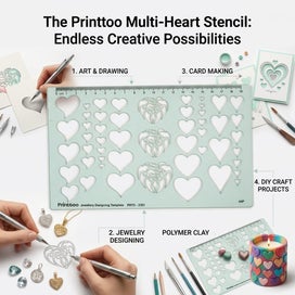 Listing 3 of 7 for Printtoo Heart Shape Template Ruler, 2 mm Transparent Acrylic Drawing Stencil