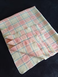 Listing 1 of 1 for COT WOOL BLANKET 100% WOOL / Pink blue cream tones