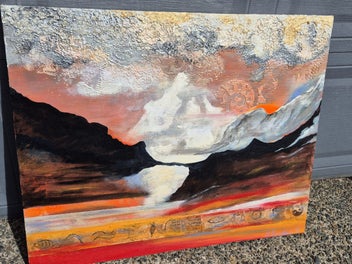 Listing 2 of 8 for Large Abstract Landscape Painting – Textured Sunset Artwork