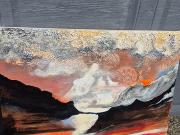 Listing 3 of 8 for Large Abstract Landscape Painting – Textured Sunset Artwork