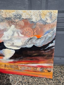 Listing 5 of 8 for Large Abstract Landscape Painting – Textured Sunset Artwork