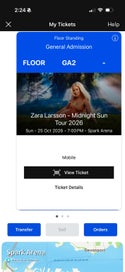 Listing 2 of 2 for (Sunday) Zara Larsson Standing General Admission Ticket (Auckland Spark Arena)