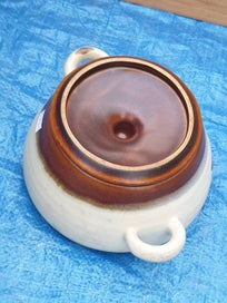 Listing 14 of 18 for Vintage Cute Stoneware Pot with Lid & Handles ( Hand made)