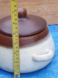 Listing 15 of 18 for Vintage Cute Stoneware Pot with Lid & Handles ( Hand made)