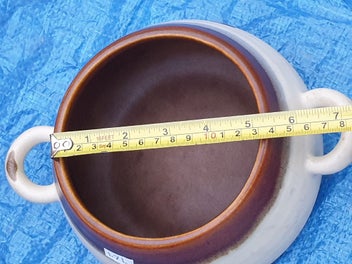 Listing 16 of 18 for Vintage Cute Stoneware Pot with Lid & Handles ( Hand made)